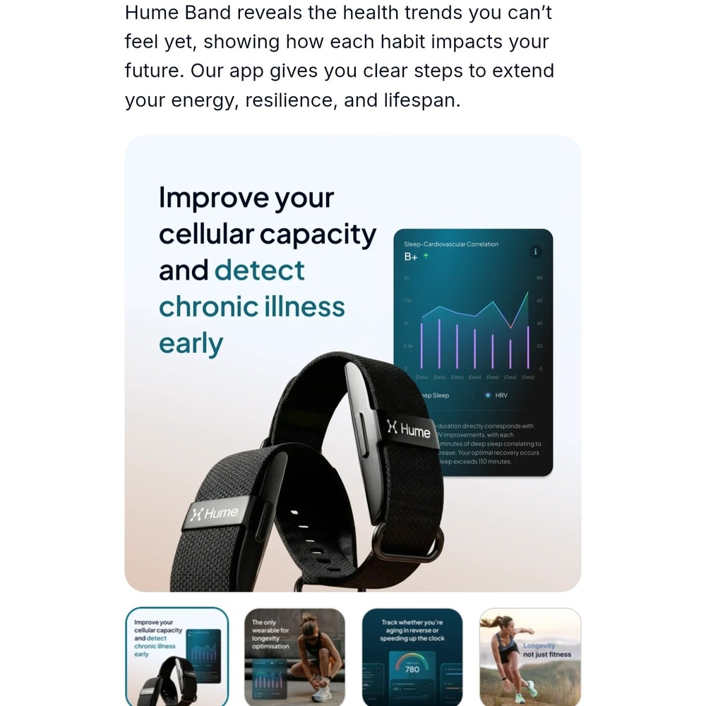 Hume Longevity Band 24/7 Health Tracker Black Wearable Hume Health HH-HB-0425